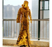 Golden mirror mermaid dance dress for performance